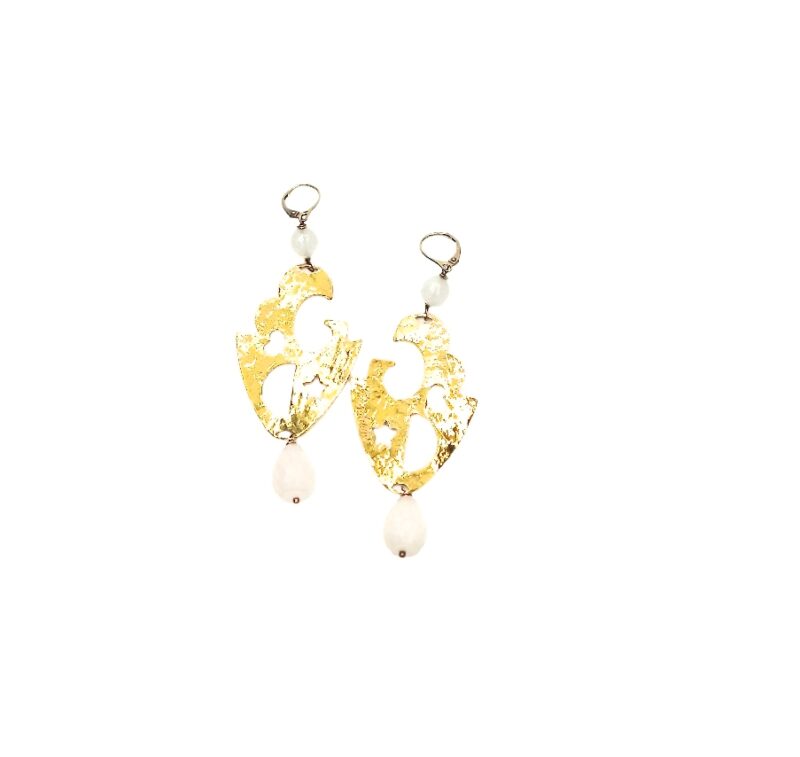Half Moon and Star Design Drop Earrings with Stone