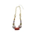 Gold Chain With Coloured Bead Balls And Coral Pendant