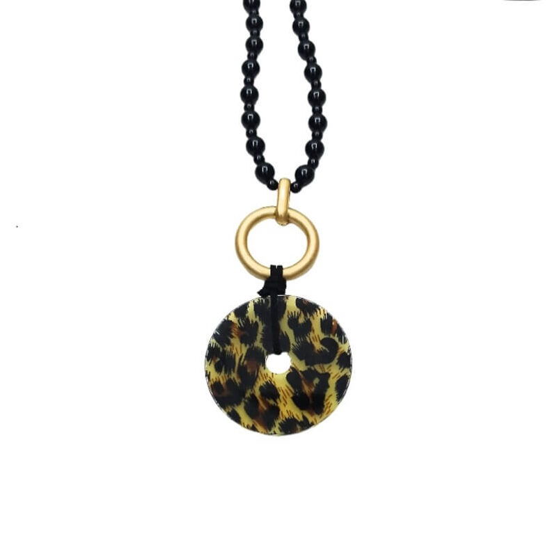 black-corded-beads-with-gold-ring-and-skin-design-enamel-pendant