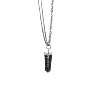 Silver Chain Neckpiece with Gemstone Dotted Enamel Pendant