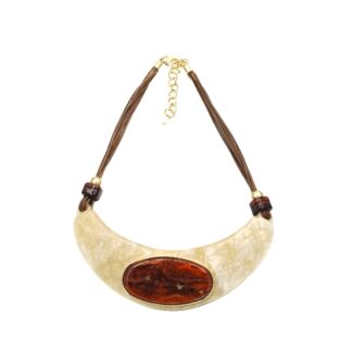 Leather Cord with Enamel and Synthetic Stones Boomerang Neckpiece