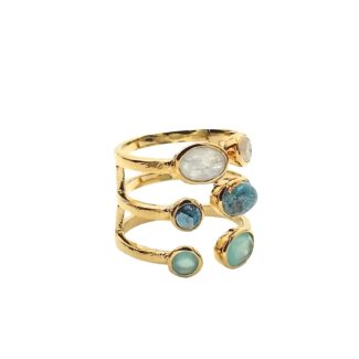 18k Gold-plated Statement Ring with Turquoise and Clear Quartz Stone