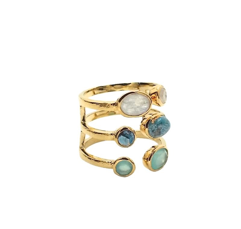 18k Gold-plated Statement Ring with Turquoise and Clear Quartz Stone
