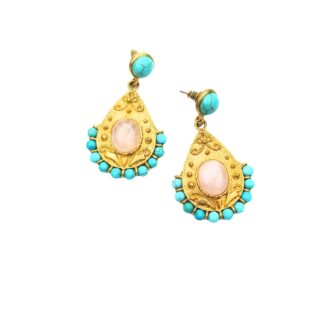 Turquoise and Pink Quartz Drop Earrings
