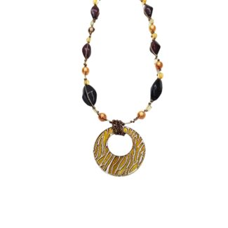 Wire Links Neckpiece with Brown Stone Beads